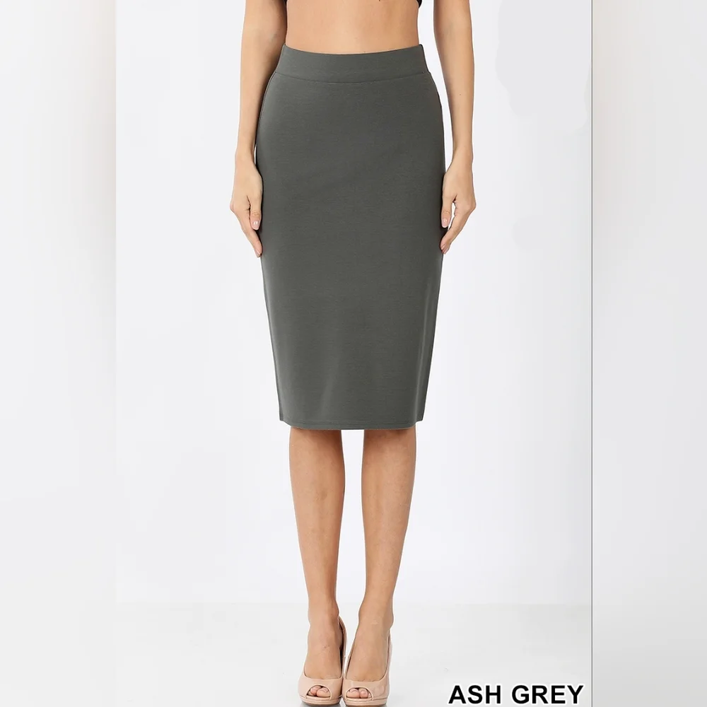 Zenana Ash Grey Ponte Pencil Skirt | Stretch Office Skirt |‎ S–3X